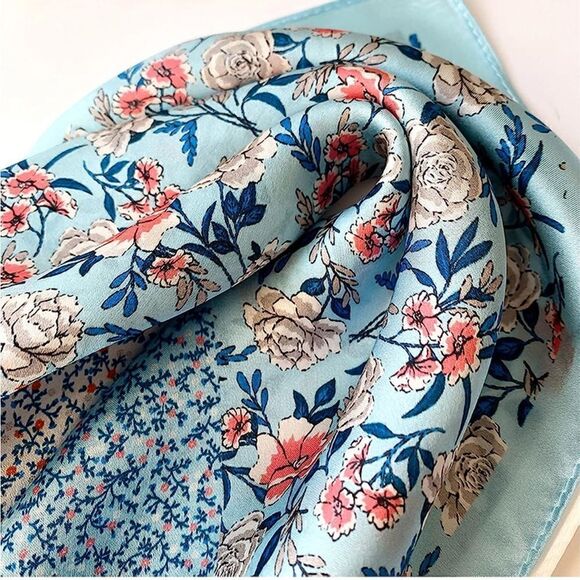 Blue floral Silk Scarf main image 5